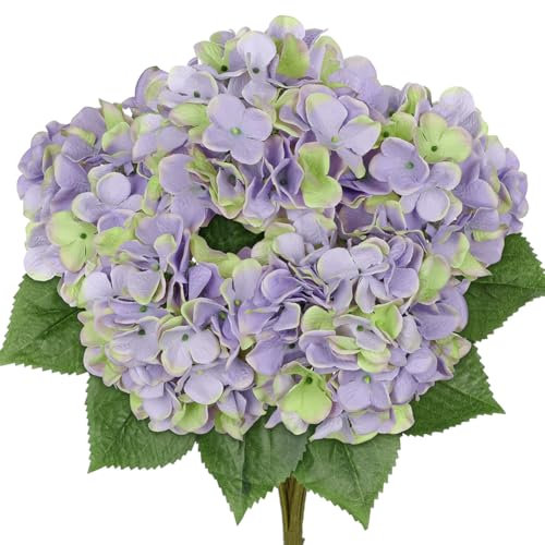 Groß Hortensien Kunstblumen Lila Grün, Kunstblume Wie Echt Hortensien Blumenstrauß, Künstliche Blumen Seide Hydrangea Blumenarrangements, Real-Touch Faux Hortensie für Hochzeit Büro Haus Deko Küche