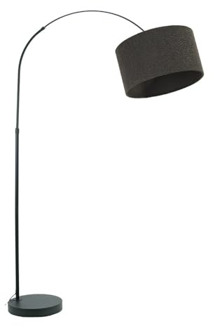 ValueLights | Black Metal Arched Stem Curved Arm Floor Lamp with Charcoal Boucle Shade for Living Room Lounge | Floor Lamps, Home Décor & Improvement Essential | Included LED Bulb
