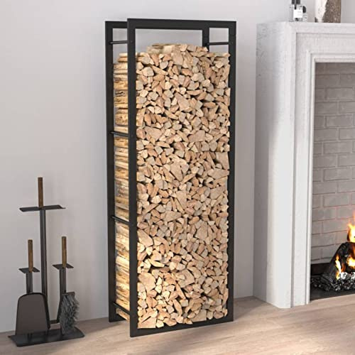 Xichuzi Leñero, Leñero Exterior, Guardar Leña Exterior, para Guardar Leña, Almacenaje Leña, Estante De Leña, de Acero Negro Mate 50x28x132 cm