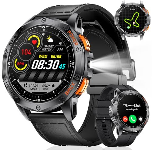 DREMAC DM1 Smartwatch 48 mm, integriertes GPS, Taschenlampe, Fitnessuhr mit 70 Sportmodi, 24/7 Gesundheitsüberwachung, 30 Tage Akku, IP68 wasserdicht für iOS Android
