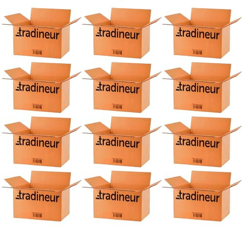 Acan Tradineur - Pack de 12 Cajas de cartón para Embalaje - Cartón Reforzado, Resistente, Plegable y Reutilizable - Ideal para envíos de Paquetes, almacenaje, etc - 30 x 20 x 10 cm