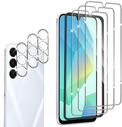 Wayneer Verre Trempé Pour Samsung Galaxy A16 5G/4G, [3+3 Pièces] Vitre Protection écran Protection Camera, 9H Dureté Ultra HD Anti Rayures Film Protection écran,Avec Outil D'alignement Facile