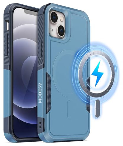 MOBESV Magnetisch Hülle für iPhone 13 / iPhone 14 6,1 Zoll, Handyhülle kompatibel mit MagSafe, Matte Stoßfeste Cover, Seeblau