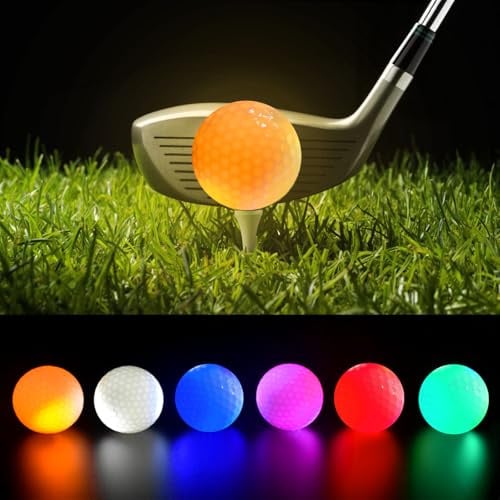 BORDEAG Leuchtende Golfbälle, 6 Stück LED Golfbälle, Bunt Golfbälle, Bunt Light Up Golfbälle, Nacht Golfball, Leuchtender Golfball Perfekt für NachtTraining