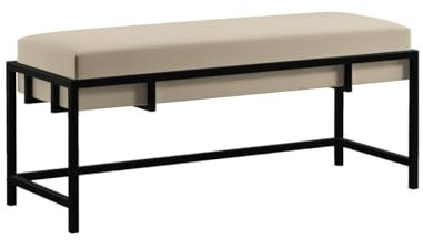 BETTSO - Elegante Sitzbank LAMO - Polsterbank mit Metalbeinen - Moderner Bettbank - Garderobenbank - Sitzhocker Wohnzimmer, Schlafzimmer - Metalfarbe Schwarz - Stofffarbe Dunkelbeige - 100x35x45cm