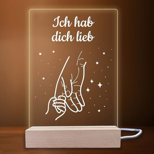 INDIGOS UG - LED Lampe personalisiert - große & kleine Hand - Wunschtext, Datum - Geburt, Baby, Geburtstag - personalisiertes Geschenk für Familie, Frau, Mann - optionale Lampe warmweiß