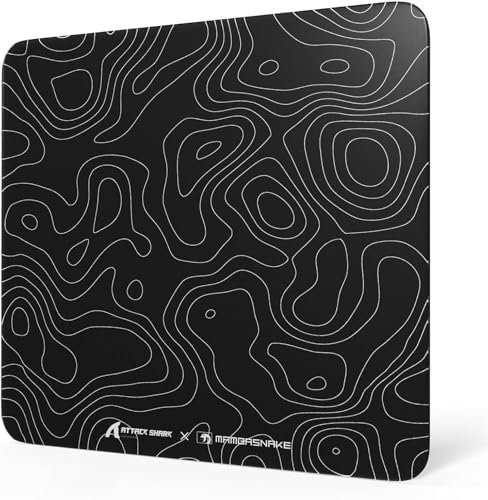 MAMBASNAKE x ATTACK SHARK CM05 Contour Glass Hard Gaming Mousepad,Nano-Micro-Etched Texture,Smooth Glass Surface,High Accuracy,Fast-Moving,Anti-Scratch, PU Leather Non-Slip Base, Large Size(450×400mm)