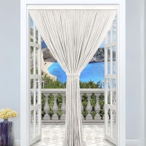 IL BOTTEGONE Tenda Antimosche per Porta Finestra a Pannello con Telaio in PVC, 100 x 220, Moschiera con Corde a Pallini per Esterno Interno Fili a Caduta - (Bianco)