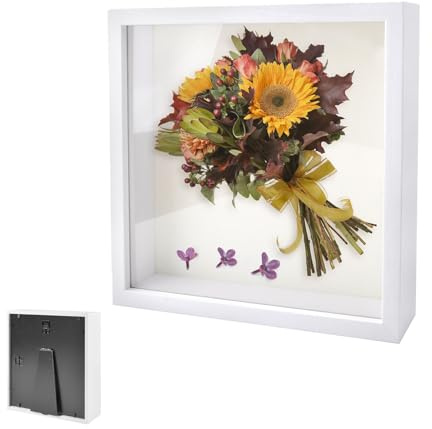 Bilderrahmen zum Befüllen, DIY Vitrine Rahmen für Objekte zum Befüllen 25 x 25 cm, mit Transparente Acrylplatte, 3D Holz Objektrahmen Tiefer 3cm, für Erinnerungsstücke, DIY Dekorationen, Weiß