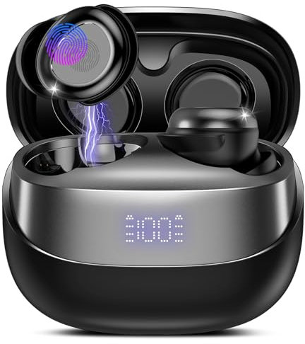 DUSONLAP Wireless Earbuds, Mini Sleep Earbuds Bluetooth 5.4 Headphones In Ear Noise Cancelling Mic, 47H Playtime Ear Buds, IPX7 Waterproof Earphones, LED Display, Touch Control, USB-C, Black, 2025