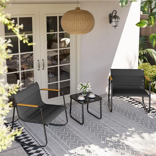 UDPATIO Gartenmöbel Set 3-Teilige Lounge Balkonmöbel Set mit Gartentisch und 2 Stühlen für Kleiner Balkon Terrasse Draußen, Polyrattan Terrassenmöbel 2 Personen (Modernes Schwarz, 3-Teilige)