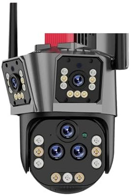 VEKELETE 10K 20MP WiFi IP Camera 20X Zoom Surveillance Camera Outdoor Auto Tracking Four Lens Three Screen PTZ 16MP 8K Video Camera 360°(E/U,20MP NO SD Card)
