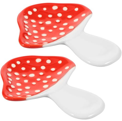 HAIJED 2 Pack Mushroom Spoon Rest, Ceramic Spoon Rest, Heat Resistant Mushroom Spoons Holder, Thermal Insulation Teaspoon Holder Easy to Put for Stove Top