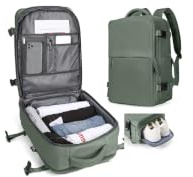 SZLX Ryanair Handgepäck 40x30x20 Wizzair Reiserucksack Flugzeug für Damen Herren, Laptop Rucksack 14 Zoll Wasserdicht Untersitz Kofferrucksack,Olivgrün,Ryanair/Wizz 40x30x20cm
