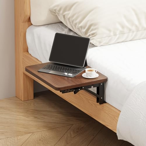 Menaka Floating Bedside Shelf Table 30x25cm for Bunk Bed & Top Bunk Small Space, Folding Bed Mounted Side Table Tray Clip On Nightstand Wood Tabletop with Metal Frame (Dark Walnut)