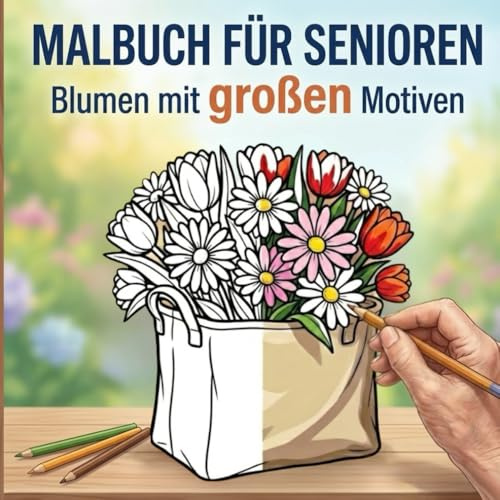 Malbuch für Senioren mit großen Blumenmotiven: Malbuch für Erwachsene – beruhigendes Ausmalen für Senioren und Menschen mit Demenz