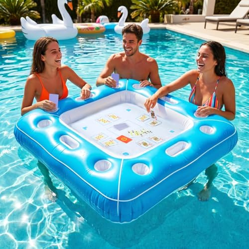 Wlicon großer schwimmender Tisch für Pool aufblasbarer schwimmender Pokertisch für Erwachsene Strand Sommerparty