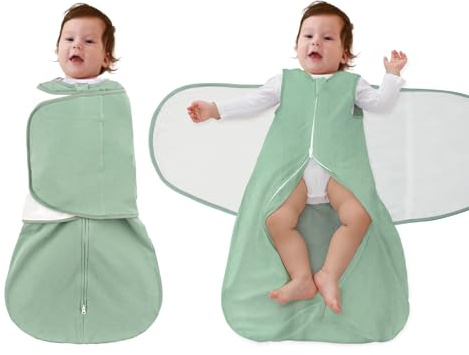 FUNUPUP Pucksäck baby 0–6 månader, 100 % bomull swaddle sovsäck baby sommar 1 tog, 3-i-1 babysovsäck med kardborrebandsflyglar och dubbel dragkedja