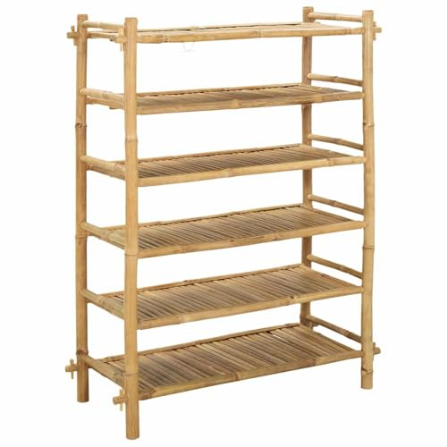 vidaXL Schuhregal mit Regal Natur 6-stöckig Bambus, Wohnzimmer Aufbewahrung, rechteckiger Schuhregal, moderner Organizer für Schuhe, braunes Design, beige Farbe