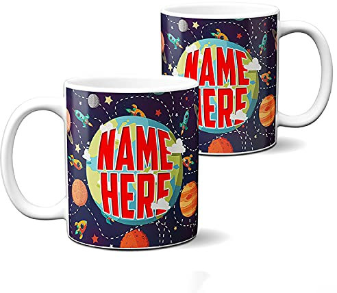 KRAFTYGIFTS Personalised Space Mug Childrens Planets Coffee Cup Boys Custom Tea Mug Kids Birthday Gift for Him Solar System SH190