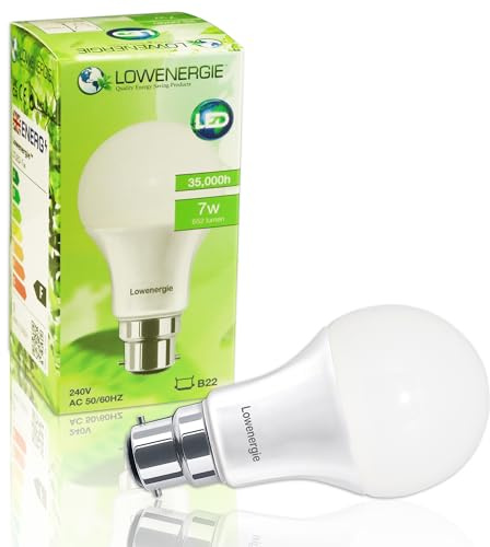 LOWENERGIE LED Light Bulb 7W B22 Bayonet Warm White 3000K A60 GLS Lamp – 60W Equivalent Energy-Saving Everyday Lighting [Energy Class F]