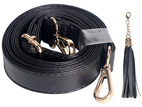 BEAULEGAN Crossbody Bag Strap - Microfiber Leather - Replacement for Handbag/Purse, Adjustable 150 cm Long Black (2.5cm/Gold)