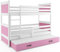 Interbeds Etagenbett Hochbett RICO 3 (für DREI Kinder) 160x80cm Farbe: weiβ; mit Matratzen und Lattenroste (rosa)