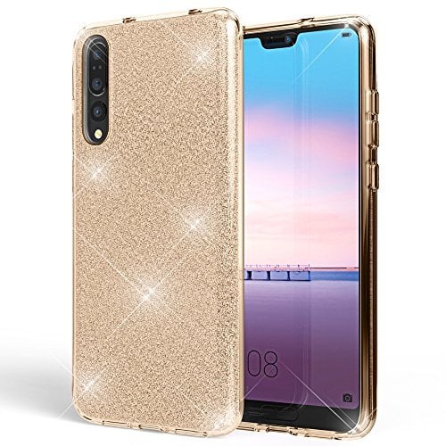 NALIA Handyhülle kompatibel mit Huawei P20 Pro, Glitzer Ultra-Slim Silikon-Case Back-Cover Schutzhülle, Glitter Sparkle Handy-Tasche Bumper, Dünnes Bling Strass Smart-Phone Etui, Farbe:Gold