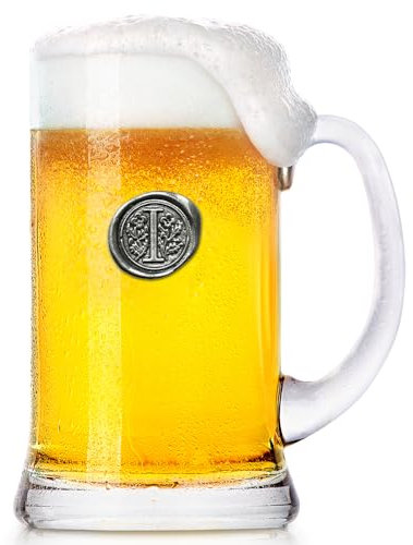 English Pewter Company 1 Pint Monogram Initial Beer Mug Glass Tankard - Personalised with Your Choice of Initial (I) [MON009]