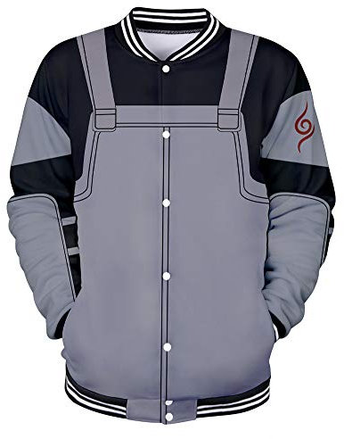 QYIFIRST Baseball Jacke Varsity Stil Schule Jacke Top Gaara Seemannsjacke Baseballuniform mit Taschen Schwarz/Grau S (Chest 98cm)