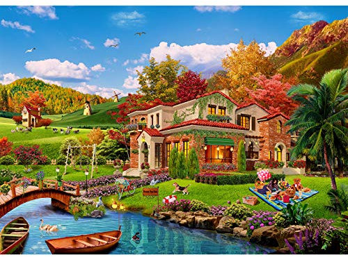Puzzle 1000 Teile für Erwachsene, farbenfrohes Legespiel,Erwachsenenpuzzle ab 14 Jahren-Romantisches Ferienhäuser-Geschenke für männer/Frauen.