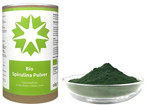 algova Bio Spirulina Pulver 400g – Natürlicher Barf-Zusatz aus Algen | Vitamin- & mineralstoffreiche Futterergänzung für Hunde, Katzen & Pferde – Auch als Fischfutter für Welse & Garnelen