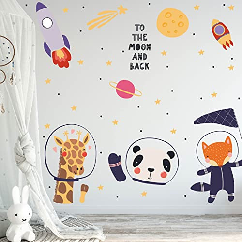 WELTRAUM TIERE Wandtattoo Set | V259 handgezeichnet | AUFKLEBER Kindergarten | Wandsticker Kinderzimmer Universum Planeten Erde Sterne Astronaut (100 x 100 cm)