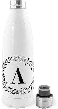 Botella Térmica, Termo de Acero Inoxidable para Agua Personalizada con Inicial Corona de Flores | Regalo Original Mujer