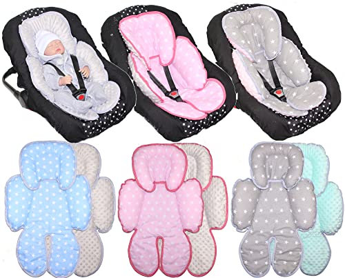 Primawela Sitzverkleinerer Minky - Baumwolle Baby Auto Kindersitz Babyschale Einlage Einsatz (Sternchen auf Grau + Grau)