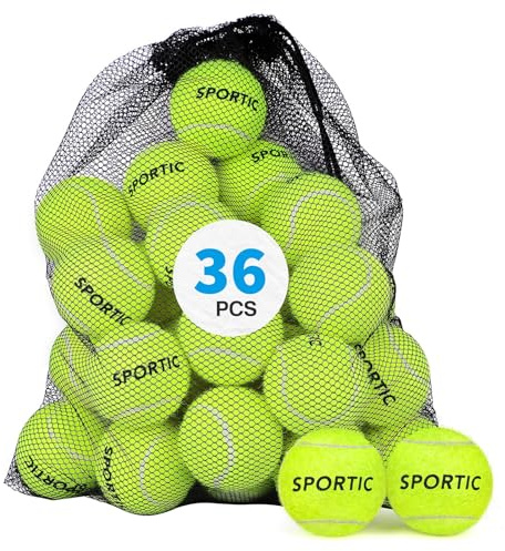SPORTIC Tennisbälle, hohe Sprungkraft, Übungs-Tennisbälle mit Netztasche für einfachen Transport, Haustier-Spielbälle, robuster Filz-Tennisball für Anfänger-Training (36 Stück)
