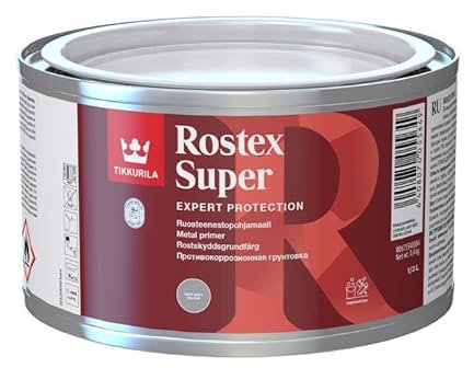 TIKKURILA Rostex Super Metal Primer - Solvent-Based, Anti-Corrosive Primer For Metal Surfaces (Grey) - 0.25 Litres