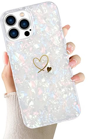 Newseego Case Compatible with iPhone 13 Pro Max(6.7 Inches), Cute Love-Heart Pattern Shiny Seashell Marble Pattern Case for Women Girls Soft TPU Shockproof Protective iPhone 13 Pro Max Case-Colorful