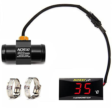 Termómetro digital para motocicletas, termómetro universal con sensores, termómetro impermeable para motocicletas con alarma de alta temperatura (22mm,Rojo)