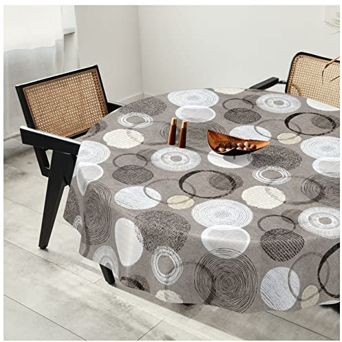 Wachstuchtischdecke Wachstuch Tischdecke abwaschbar Wachstischdecke Plastik-Tischdecken Glatt Rund 140cm Schnittkante Kreise Grau Ornamente