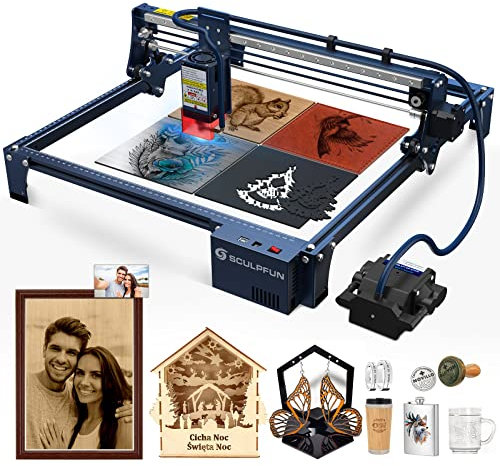 SCULPFUN S30 Pro Max Laser Graviermaschine mit Automatischer Luftunterstützung, 20W Quad-Laser-Ausgangsleistung, 0,005mm Graviergenauigkeit Lasergravierer CNC Laser Cutter, Erweiterbar auf 935x900mm