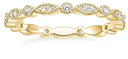 Titaniumcentral Bagues Femme Argent 925 Or rose Bague étroite Éternité Marquise Ronde Milgrain de Zirconium Bague de Fiançailles Alliances (Or,55 (17.5))