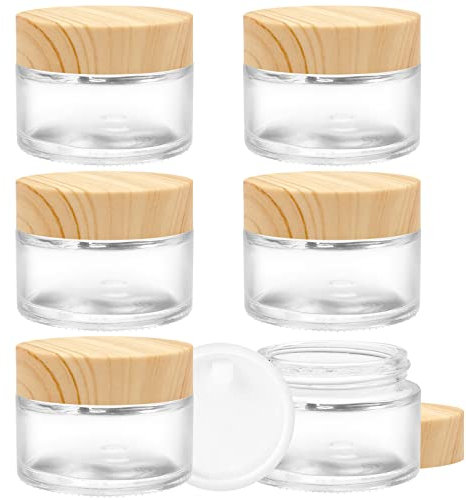 INHEMING 6 Pcs Pot Cosmétique Vide Transparent en Verre 30ML,Pots Creme Vide, Boite Échantillon Cosmétique de Voyage avec Bouchon Intérieur e Couvercle pour Cosmétiques Crèmes Lotion