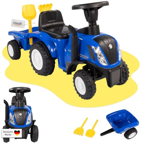 Lemodo Rutschauto ab 1 Jahr, New Holland Kindertraktor mit Anhänger