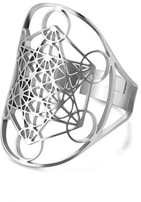 UNIFT Metatron's Cube Ring für Männer Frauen Edelstahl Mysteriöse Heilige Geometrie Erzengel Magie Hexagramm Ring Yoga Spirituelle Symbole Talisman-Schmuck (silber)