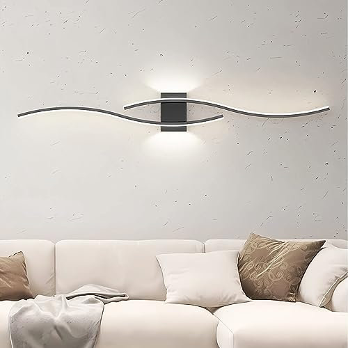 J.SUNUN Wandlampe LED Wandleuchte Innen Schwarz Modern Lang 100CM 35W Flurlampe Treppenhauslampe Wandbeleuchtung für Flur Treppenhaus Wohnzimmer Schlafzimmer,wandlampen innen Weißes Licht 6000K