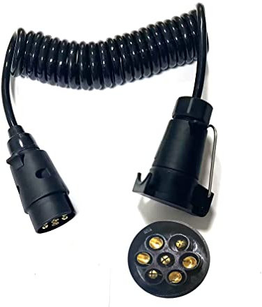 JVJ Cavo di prolunga per rimorchio, 7 poli, cavo a spirale a 7 poli, 3 m, adattatore per rimorchio, spina su scatola di sterco per barca, auto, rimorchi, roulotte, camper