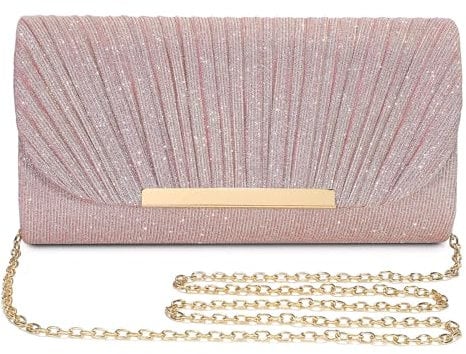 UBAYMAX Pochette et Clutch Femme, Sac de Soirée Rose Dorée pour Mariage Cérémonie, Élégant avec Chaîne Amovible pour Boule