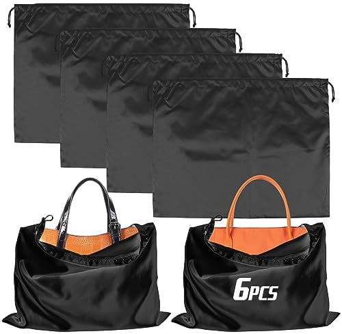 BILIPLE Schuhtasche Kordelzugbeutel,6 Stück Aufbewahrungsbeutel Aufbewahrungstasche aus Seide Handtaschen-Organizer Kordeltasche für Handtasche Geldbörse Taschenbücher Schuhe Stiefel (Schwarz)