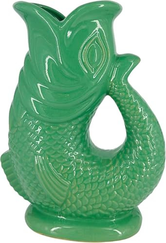 The Bubble Jug Carafe Glouglou en Forme de Poisson, Vase Pichet Vert Océan Foncé, Très Grand Pichet 1,5 Litre, Pièce Décoration Maison en Céramique pour les Cocktails, l'Eau et le Gin